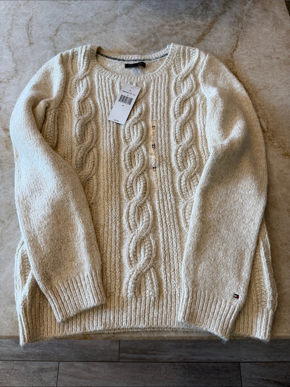 Tommy Hilfiger Ivory Cable Knit Crew Sweater